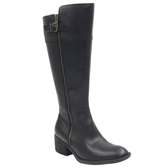 Born Women Fannar Knee High Block Heel Riding Boots Size US 7.5M Black Leather - Picture 1 of 7